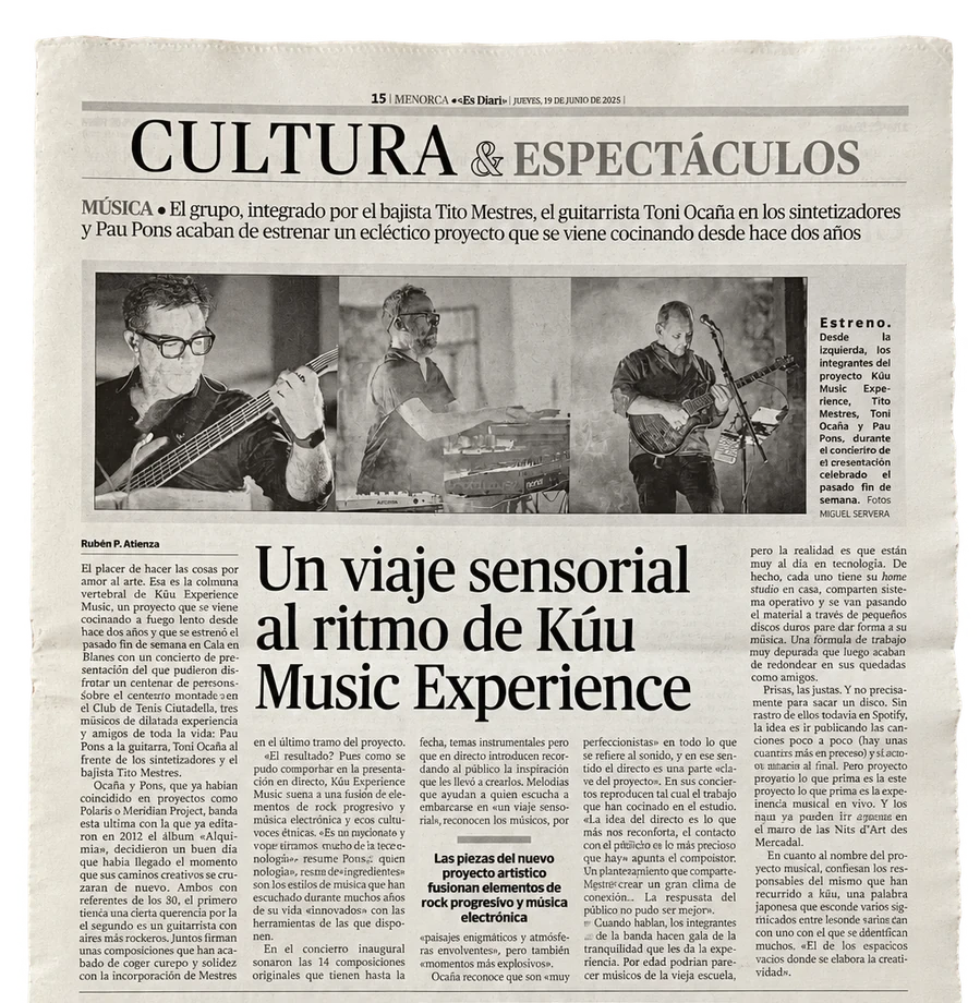 Recorte de Es Diari Menorca sobre Kúu Music Experience