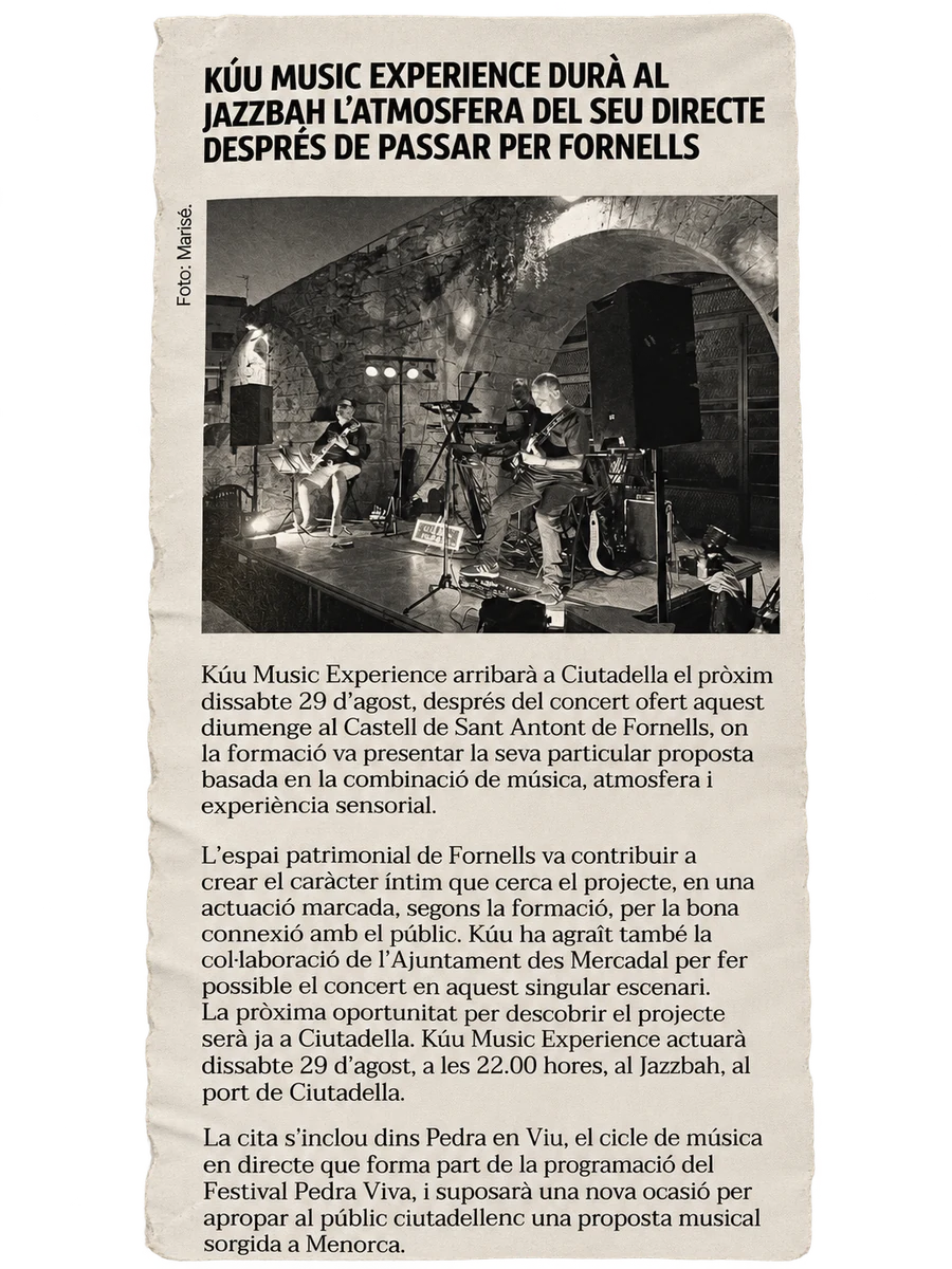 Recorte de prensa sobre Kúu Music Experience y su actuación en Jazzbah